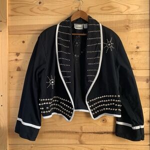 Vtg MOLATO‎ 70's 80's Studded Black Cropped Denim Jacket *Flaws* Large?